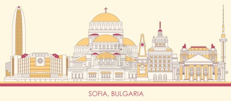 Illustration for Cartoon Skyline panorama of city of Sofia, Bulgaria - vector illustration - Royalty Free Image