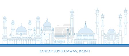 Téléchargez les illustrations : Aperçu panorama Skyline de la ville de Bandar Seri Begawan, Brunei illustration vectorielle - en licence libre de droit