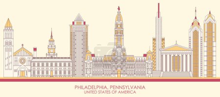 Illustration for Cartoon Skyline panorama of Philadelphia, Pennsylvania, United States - vector illustration - Royalty Free Image