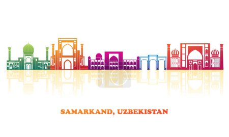 Téléchargez les illustrations : Panorama coloré de la ville de Samarkand, Ouzbékistan - illustration vectorielle - en licence libre de droit