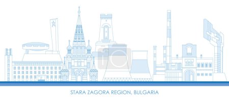Téléchargez les illustrations : Aperçu panorama Skyline de la région de Stara Zagora, Bulgarie- illustration vectorielle - en licence libre de droit