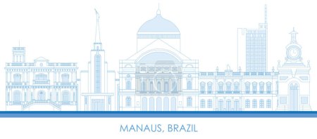Illustration for Outline Skyline panorama of city of Manaus, Brazil - vector illustration - Royalty Free Image