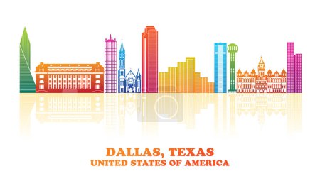 Ilustración de Colourfull Skyline panorama of city of Dallas, Texas, United States - vector illustration - Imagen libre de derechos