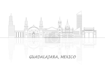 Ilustración de Esquema Skyline panorama de la ciudad de Guadalajara, México - ilustración vectorial - Imagen libre de derechos