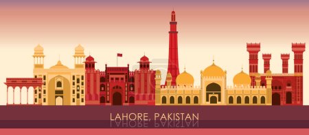 Illustration for Sunset Skyline panorama of city of Lahore, Pakistan - vector illustration - Royalty Free Image