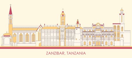 Cartoon Skyline panorama of Zanzibar, Tanzania - vector illustration