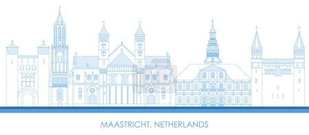Téléchargez les illustrations : Outline Skyline panorama of city of Maastricht, Netherlands  - vector illustration - en licence libre de droit