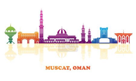 Illustration for Colourfull Skyline panorama of city of Muscat, Oman - vector illustration - Royalty Free Image