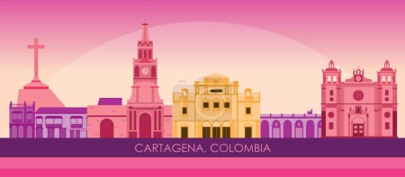 Ilustración de Sunset Skyline panorama of city of Cartagena, Colombia - vector illustration - Imagen libre de derechos