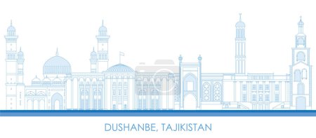Téléchargez les illustrations : Outline Skyline panorama of city of Dushanbe, Tajikistan - vector illustration - en licence libre de droit