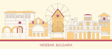 Illustration for Cartoon Skyline panorama of town of Nessebar, Bulgaria - vector illustration - Royalty Free Image