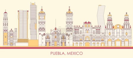 Téléchargez les illustrations : Cartoon Skyline panorama of city of Puebla, Mexico - vector illustration - en licence libre de droit