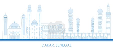 Illustration for Outline Skyline panorama of city of Dakar, Senegal - vector illustration - Royalty Free Image
