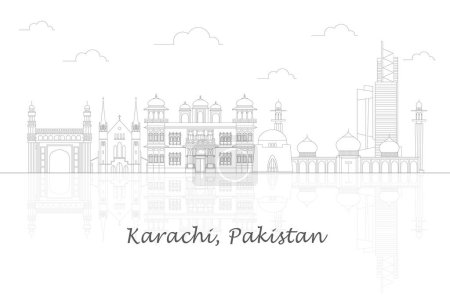Illustration for Outline Skyline panorama of city of Karachi, Pakistan - vector illustration - Royalty Free Image