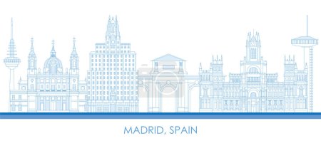 Illustration for Outline Skyline panorama of city of Madrid, Spain - vector illustration - Royalty Free Image