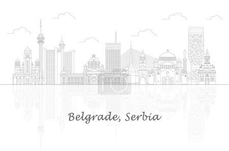 Illustration for Outline Skyline panorama of City of Belgrade, Serbia - vector illustration - Royalty Free Image