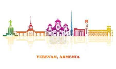 Ilustración de Panorama a todo color de la ciudad de Ereván, Armenia - ilustración vectorial - Imagen libre de derechos