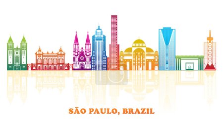 Téléchargez les illustrations : Panorama coloré de la ville de Sao Paulo, Brésil - illustration vectorielle - en licence libre de droit