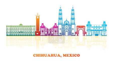 Téléchargez les illustrations : Panorama coloré de la ville de Chihuahua, Mexique - illustration vectorielle - en licence libre de droit