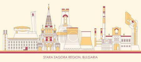 Téléchargez les illustrations : Caricature Skyline panorama de la région de Stara Zagora, Bulgarie- illustration vectorielle - en licence libre de droit