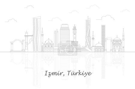 Illustration for Outline Skyline panorama of city of Izmir, Turkiye - vector illustration - Royalty Free Image