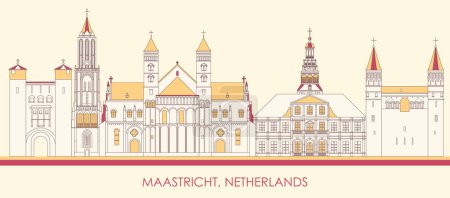 Téléchargez les illustrations : Caricature Skyline panorama de la ville de Maastricht, Pays-Bas illustration vectorielle - en licence libre de droit