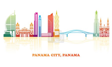 Illustration for Colourfull Skyline panorama of Panama city, Panama - vector illustration - Royalty Free Image