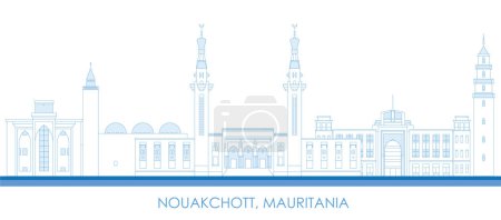 Illustration for Outline Skyline panorama of city of Nouakchott, Mauritania - vector illustration - Royalty Free Image