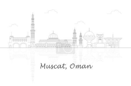 Illustration for Outline Skyline panorama of city of Muscat, Oman - vector illustration - Royalty Free Image