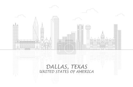Téléchargez les illustrations : Outline Skyline panorama of city of Dallas, Texas, United States - vector illustration - en licence libre de droit