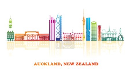 Ilustración de Colourfull Skyline panorama of city of Auckland, New Zealand - vector illustration - Imagen libre de derechos