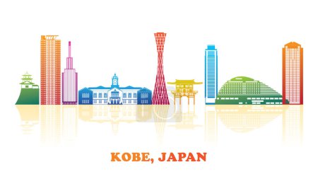 Ilustración de Panorama a todo color de la ciudad de Kobe, Japón - ilustración vectorial - Imagen libre de derechos