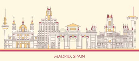 Illustration for Cartoon Skyline panorama of city of Madrid, Spain - vector illustration - Royalty Free Image