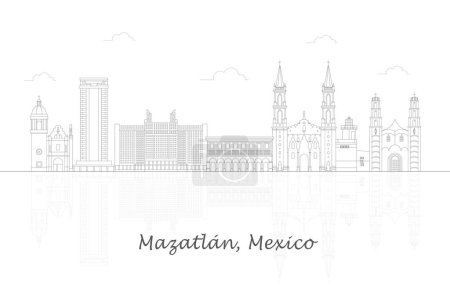 Téléchargez les illustrations : Outline Skyline panorama of city of Mazatlan, Mexico - vector illustration - en licence libre de droit