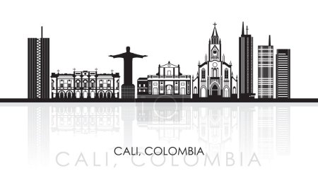 Téléchargez les illustrations : Panorama silhouette Skyline de la ville de Cali, Colombie illustration vectorielle - en licence libre de droit