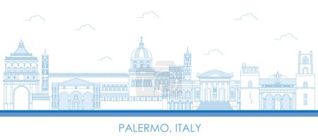 Illustration for Outline Skyline panorama of City of Palermo, Sicily, Italy - vector illustration - Royalty Free Image