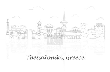 Illustration for Outline Skyline panorama of city of Thessaloniki, Greece - vector illustration - Royalty Free Image