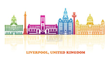 Ilustración de Panorama a todo color de Liverpool, Reino Unido - ilustración vectorial - Imagen libre de derechos