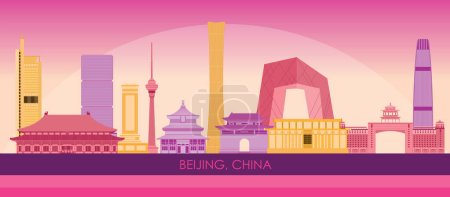 Illustration for Sunset Skyline panorama of city of Beijing, China - vector illustration - Royalty Free Image