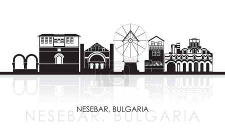 Illustration for Silhouette Skyline panorama of town of Nessebar, Bulgaria - vector illustration - Royalty Free Image