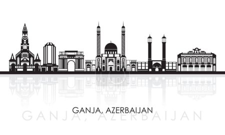 Illustration for Silhouette Skyline panorama of city of Ganja, Azerbaijan - vector illustration - Royalty Free Image