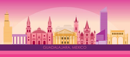 Illustration for Sunset Skyline panorama of city of Guadalajara, Mexico - vector illustration - Royalty Free Image