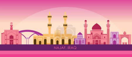 Téléchargez les illustrations : Coucher de soleil Skyline panorama de la ville de Najaf, Irak illustration vectorielle - en licence libre de droit