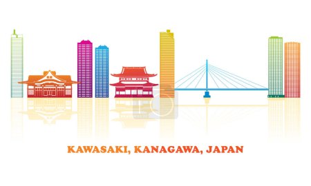Ilustración de Panorama a todo color de la ciudad de Kawasaki, Kanagawa, Japón - ilustración vectorial - Imagen libre de derechos