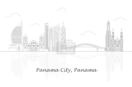 Illustration for Outline Skyline panorama of Panama city, Panama - vector illustration - Royalty Free Image