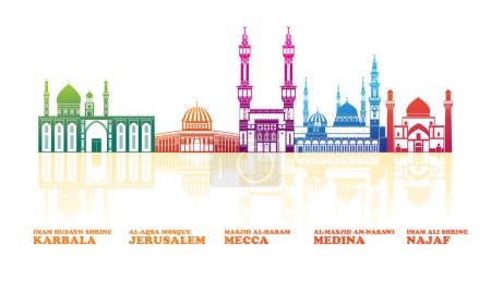 Ilustración de Colorido horizonte Panorama de las mezquitas más famosas - ilustración vectorial - Imagen libre de derechos
