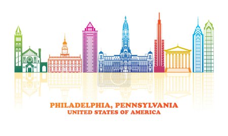 Illustration for Colourfull Skyline panorama of Philadelphia, Pennsylvania, United States - vector illustration - Royalty Free Image