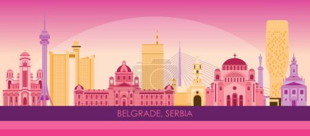 Illustration for Sunset Skyline panorama of City of Belgrade, Serbia - vector illustration - Royalty Free Image