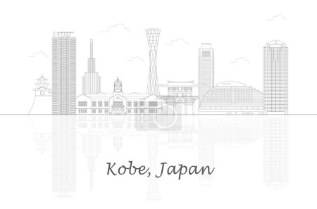 Ilustración de Esquema Skyline panorama de la ciudad de Kobe, Japón - ilustración vectorial - Imagen libre de derechos