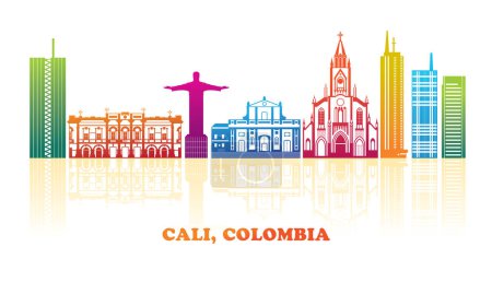 Téléchargez les illustrations : Panorama coloré de la ville de Cali, Colombie - illustration vectorielle - en licence libre de droit